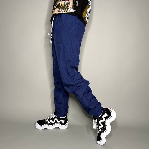 Puma Other - Vintage 90s Puma Track Pants Mens S Navy Blue Nylon Joggers White Drawstrings